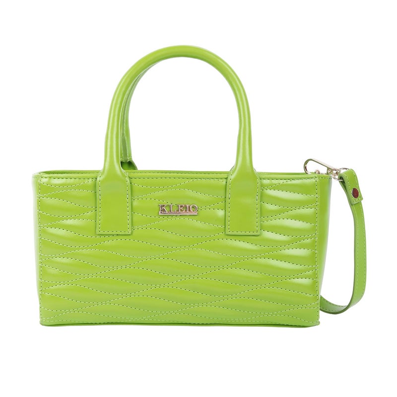 KLEIO Vegan Leather Quilted Medium HandBag with Long Strap and Zip Closure for Women/Girls - Image 1